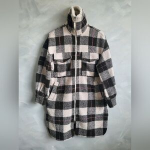 Anthropologie Harlow Checkered Knit Fleece Coat XXS Oversized